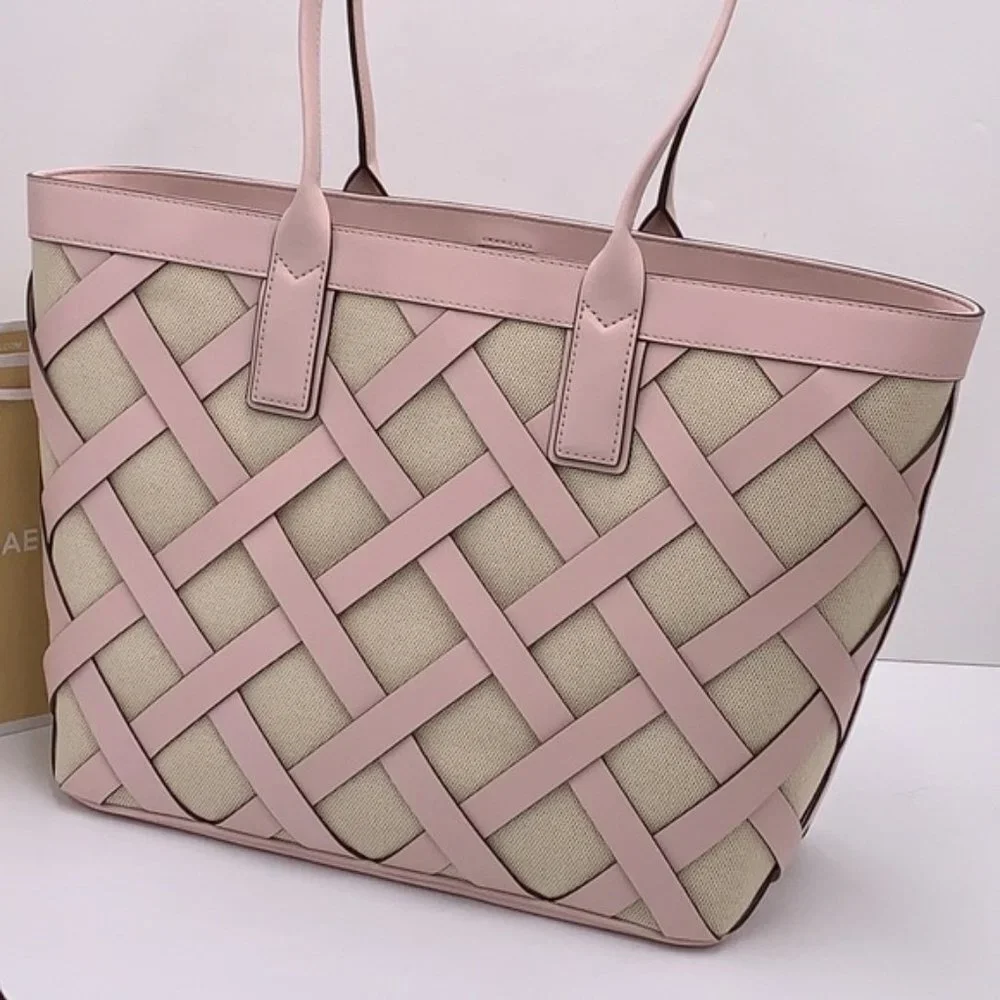 Michael Kors Sienna Large Tote Shoulder Bag Powder Blush Leather Canvas
